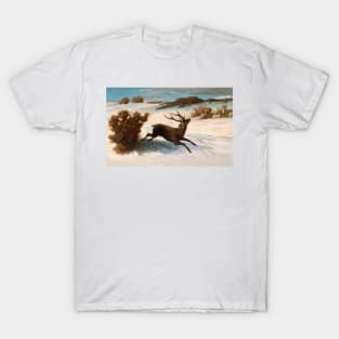 Deer Running in the Snow by Gustave Courbet T-Shirt